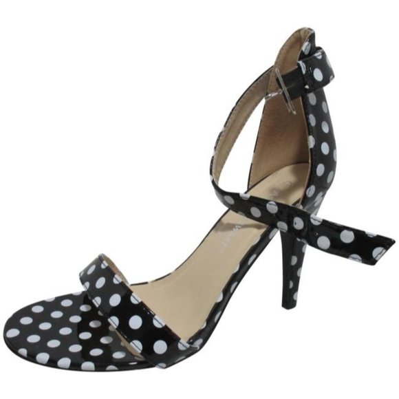 *Ashley Stewart Black and White Retro Teresa Vegan Polka Dot Ankle Strap Heels - Picture 1 of 7
